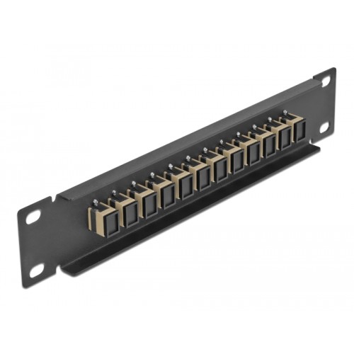 Delock 10″ Fiber Optic Patch Panel 12 Port SC Simplex beige 1U black