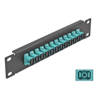 Delock 10″ Fiber Optic Patch Panel 12 Port SC Simplex aqua 1U black