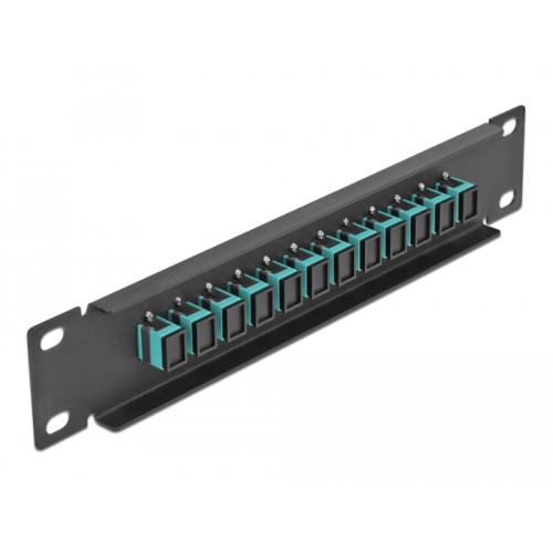 Delock 10″ Fiber Optic Patch Panel 12 Port SC Simplex aqua 1U black