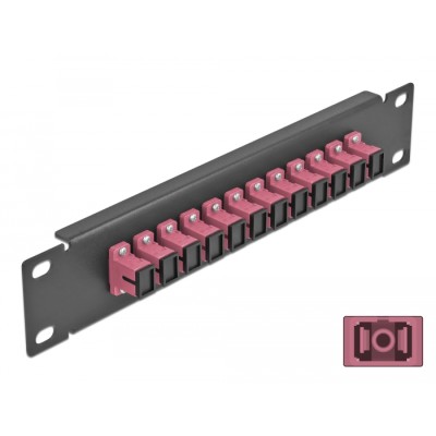 Delock 10″ Fiber Optic Patch Panel 12 Port SC Simplex violet 1U black