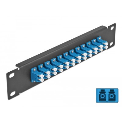 Delock 10″ Fiber Optic Patch Panel 12 Port LC Duplex blue 1U black