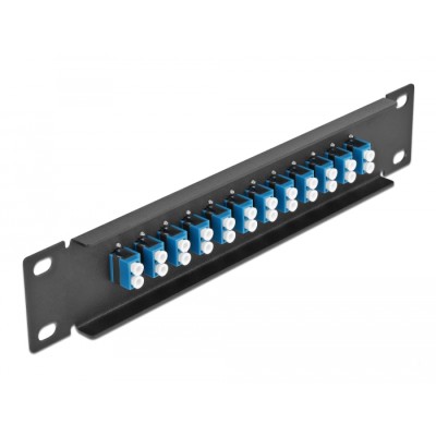 Delock 10″ Fiber Optic Patch Panel 12 Port LC Duplex blue 1U black 2
