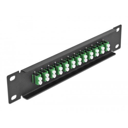 Delock 10″ Fiber Optic Patch Panel 12 Port LC Duplex green 1U black