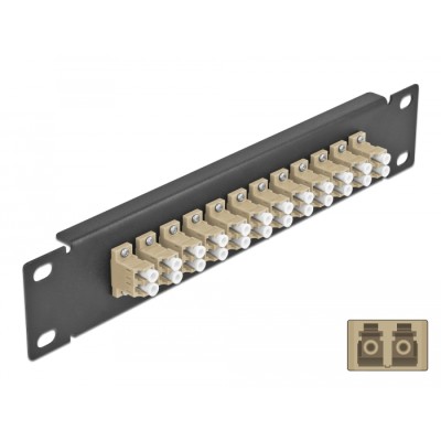 Delock 10″ Fiber Optic Patch Panel 12 Port LC Duplex beige 1U black
