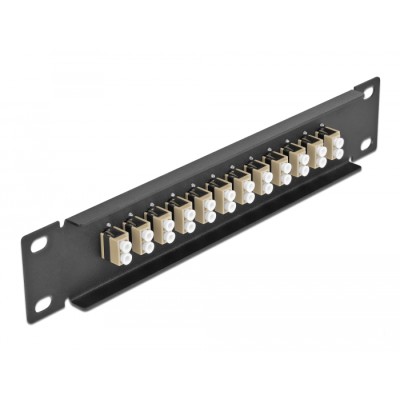 Delock 10″ Fiber Optic Patch Panel 12 Port LC Duplex beige 1U black 2