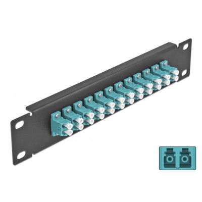 Delock 10″ Fiber Optic Patch Panel 12 Port LC Duplex aqua 1U black