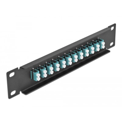 Delock 10″ Fiber Optic Patch Panel 12 Port LC Duplex aqua 1U black 2