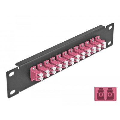 Delock 10″ Fiber Optic Patch Panel 12 Port LC Duplex violet 1U black