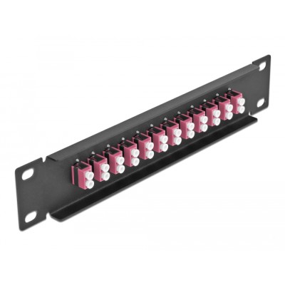 Delock 10″ Fiber Optic Patch Panel 12 Port LC Duplex violet 1U black 2