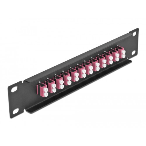 Delock 10″ Fiber Optic Patch Panel 12 Port LC Duplex violet 1U black