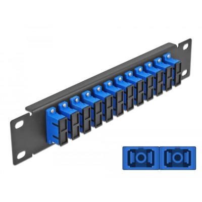 Delock 10″ Fiber Optic Patch Panel 12 Port SC Duplex blue 1U black