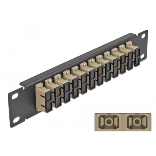 Delock 10″ Fiber Optic Patch Panel 12 Port SC Duplex beige 1U black