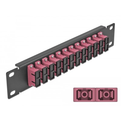 Delock 10″ Fiber Optic Patch Panel 12 Port SC Duplex violet 1U black