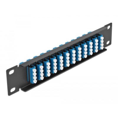 Delock 10″ Fiber Optic Patch Panel 12 Port LC Quad blue 1U black 2