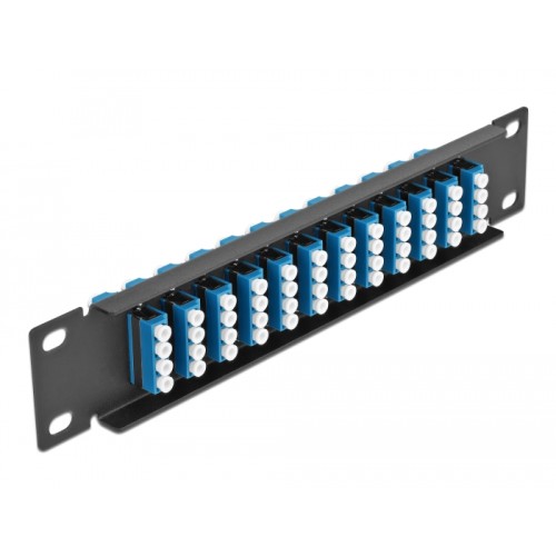 Delock 10″ Fiber Optic Patch Panel 12 Port LC Quad blue 1U black