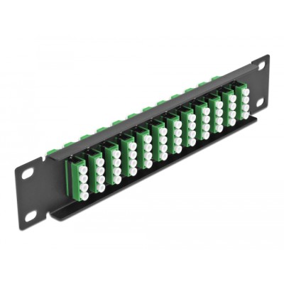 Delock 10″ Fiber Optic Patch Panel 12 Port LC Quad green 1U black 2