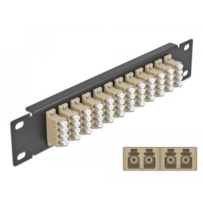 Delock 10″ Fiber Optic Patch Panel 12 Port LC Quad beige 1U black