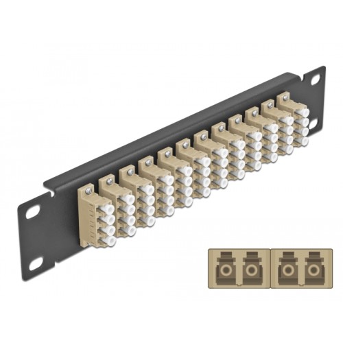 Delock 10″ Fiber Optic Patch Panel 12 Port LC Quad beige 1U black