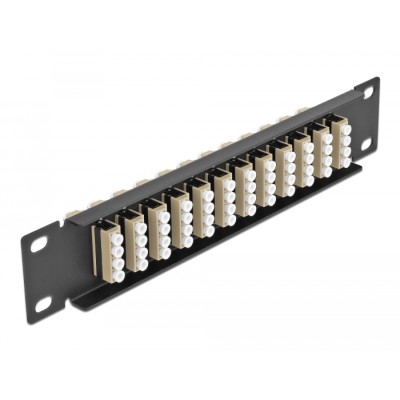 Delock 10″ Fiber Optic Patch Panel 12 Port LC Quad beige 1U black 2