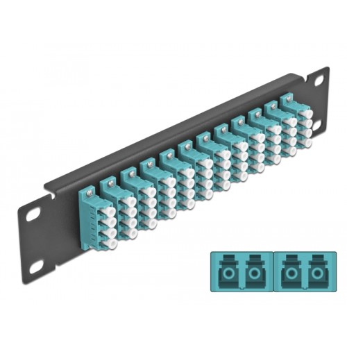 Delock 10″ Fiber Optic Patch Panel 12 Port LC Quad aqua 1U black