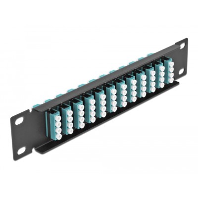 Delock 10″ Fiber Optic Patch Panel 12 Port LC Quad aqua 1U black 2