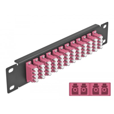 Delock 10″ Fiber Optic Patch Panel 12 Port LC Quad violet 1U black