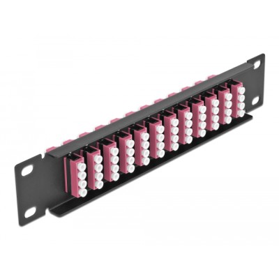 Delock 10″ Fiber Optic Patch Panel 12 Port LC Quad violet 1U black 2