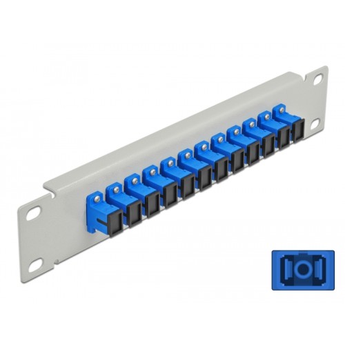 Delock 10″ Fiber Optic Patch Panel 12 Port SC Simplex blue 1U grey