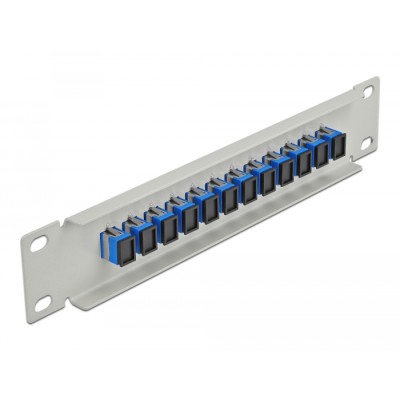 Delock 10″ Fiber Optic Patch Panel 12 Port SC Simplex blue 1U grey 2