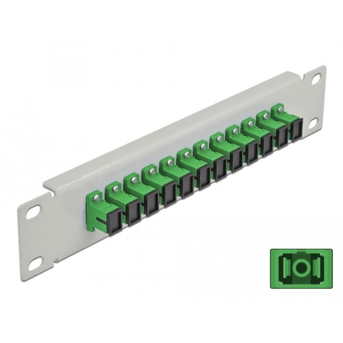Delock 10″ Fiber Optic Patch Panel 12 Port SC Simplex green 1U grey