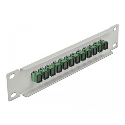 Delock 10″ Fiber Optic Patch Panel 12 Port SC Simplex green 1U grey 2