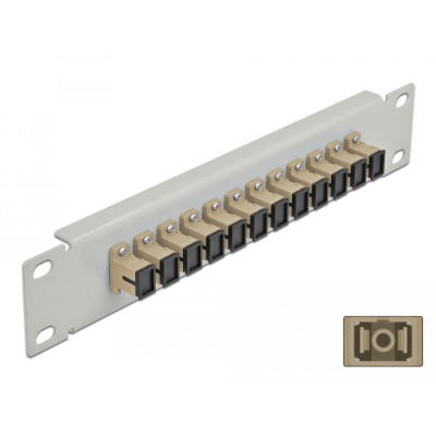 Delock 10″ Fiber Optic Patch Panel 12 Port SC Simplex beige 1U grey