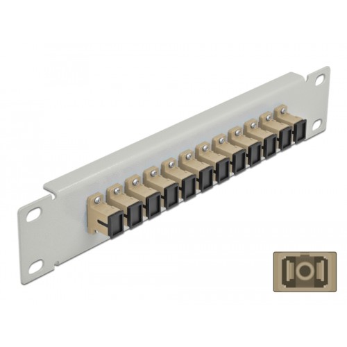 Delock 10″ Fiber Optic Patch Panel 12 Port SC Simplex beige 1U grey