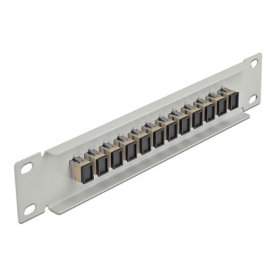 Delock 10″ Fiber Optic Patch Panel 12 Port SC Simplex beige 1U grey 2