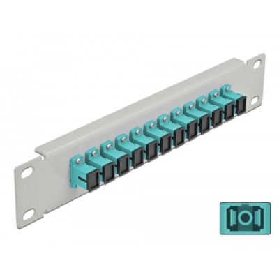 Delock 10″ Fiber Optic Patch Panel 12 Port SC Simplex aqua 1U grey