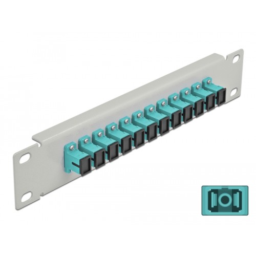 Delock 10″ Fiber Optic Patch Panel 12 Port SC Simplex aqua 1U grey
