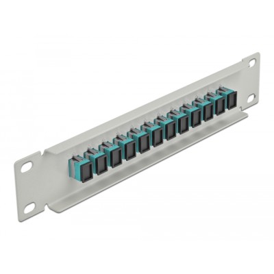 Delock 10″ Fiber Optic Patch Panel 12 Port SC Simplex aqua 1U grey 2