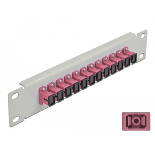 Delock 10″ Fiber Optic Patch Panel 12 Port SC Simplex violet 1U grey