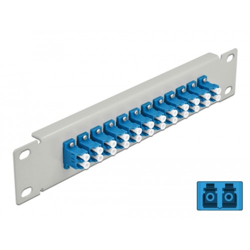 Delock 10″ Fiber Optic Patch Panel 12 Port LC Duplex blue 1U grey