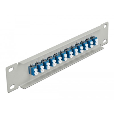 Delock 10″ Fiber Optic Patch Panel 12 Port LC Duplex blue 1U grey 2