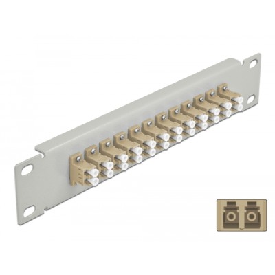 Delock 10″ Fiber Optic Patch Panel 12 Port LC Duplex beige 1U grey
