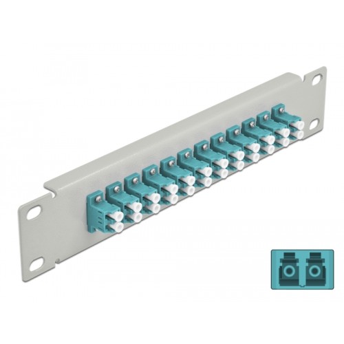Delock 10″ Fiber Optic Patch Panel 12 Port LC Duplex aqua 1U grey