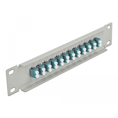 Delock 10″ Fiber Optic Patch Panel 12 Port LC Duplex aqua 1U grey 2