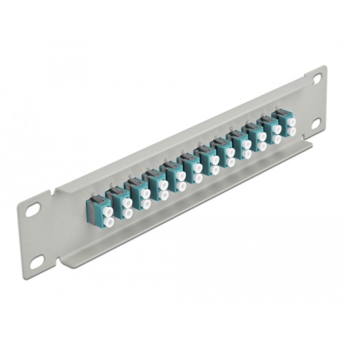 Delock 10″ Fiber Optic Patch Panel 12 Port LC Duplex aqua 1U grey