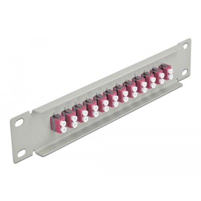 Delock 10″ Fiber Optic Patch Panel 12 Port LC Duplex violet 1U grey 2