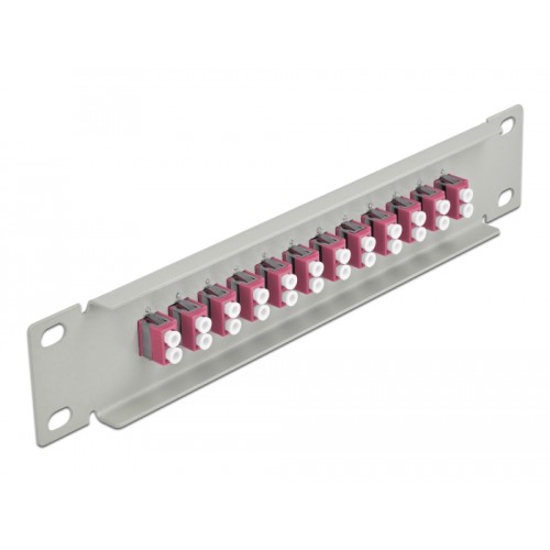 Delock 10″ Fiber Optic Patch Panel 12 Port LC Duplex violet 1U grey