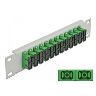 Delock 10″ Fiber Optic Patch Panel 12 Port SC Duplex green 1U grey