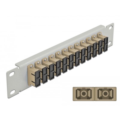 Delock 10″ Fiber Optic Patch Panel 12 Port SC Duplex beige 1U grey