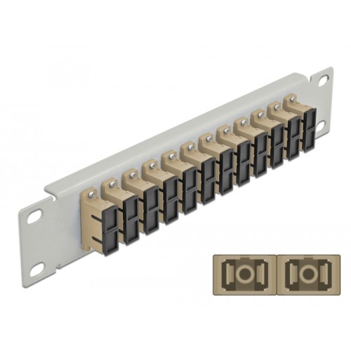 Delock 10″ Fiber Optic Patch Panel 12 Port SC Duplex beige 1U grey