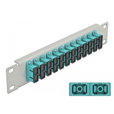 Delock 10″ Fiber Optic Patch Panel 12 Port SC Duplex aqua 1U grey